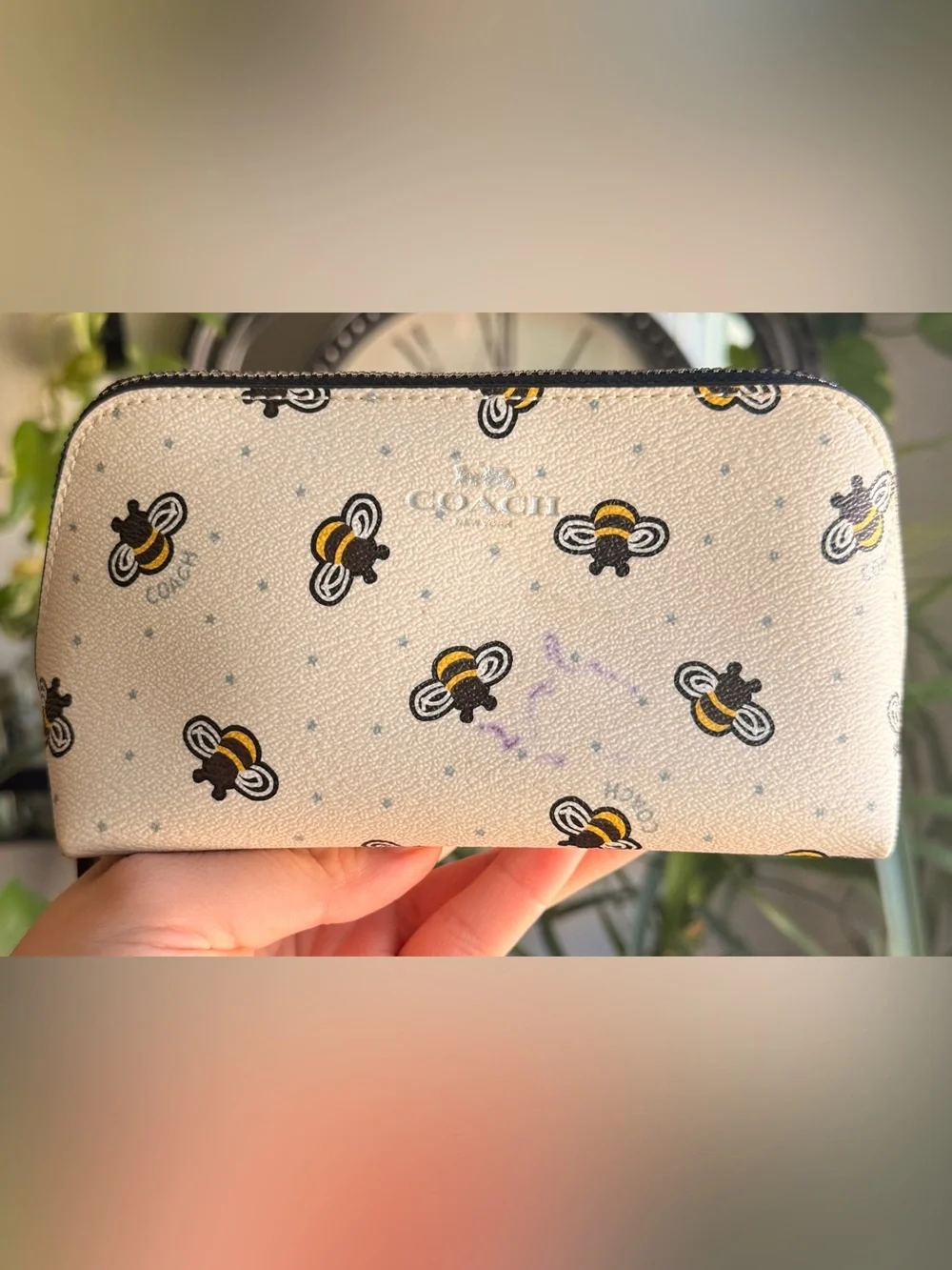 Coach Beige Bee Print Cosmetic Zip Pouch